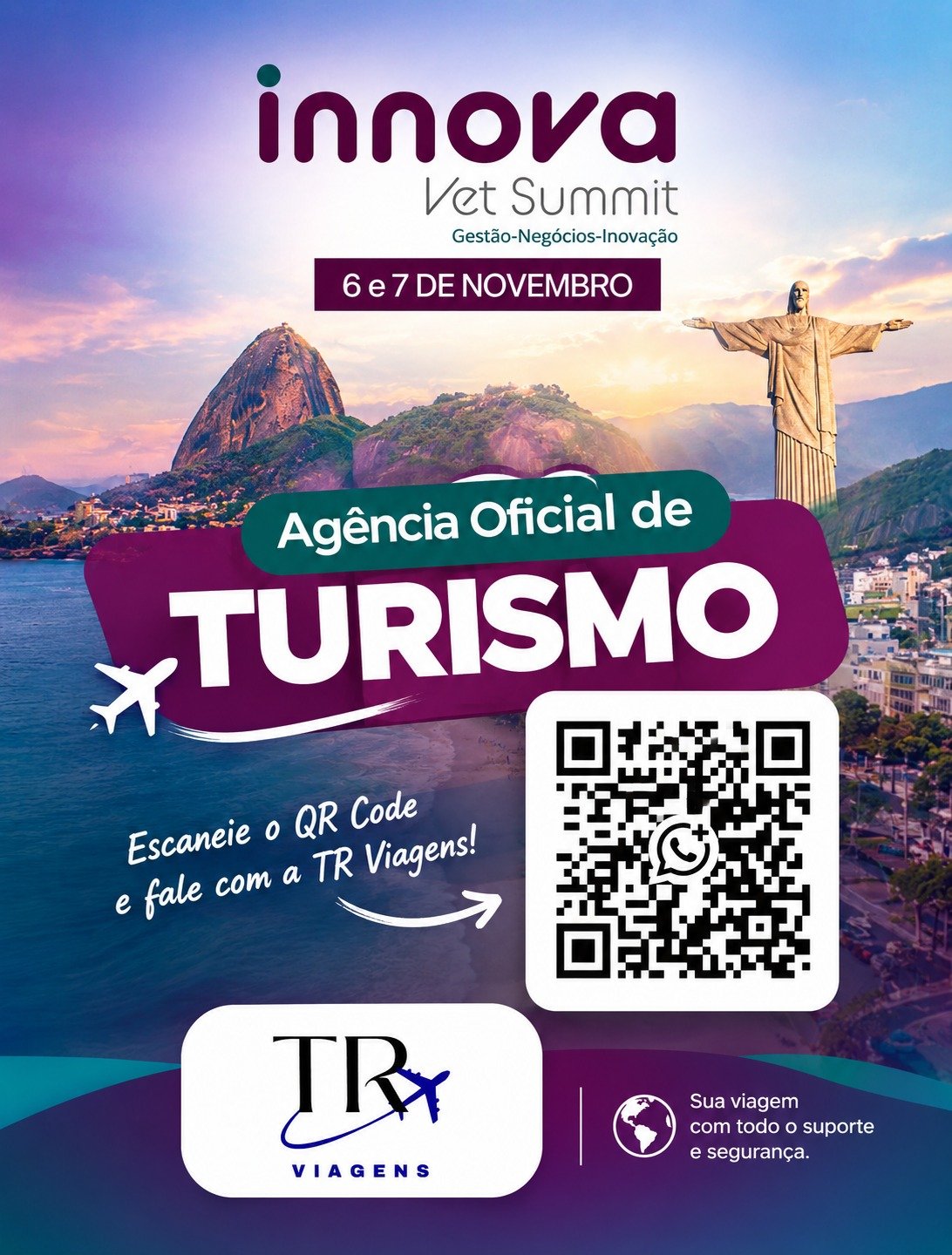 Folder da TR Viagens, agência oficial de turismo do Innova Vet Summit